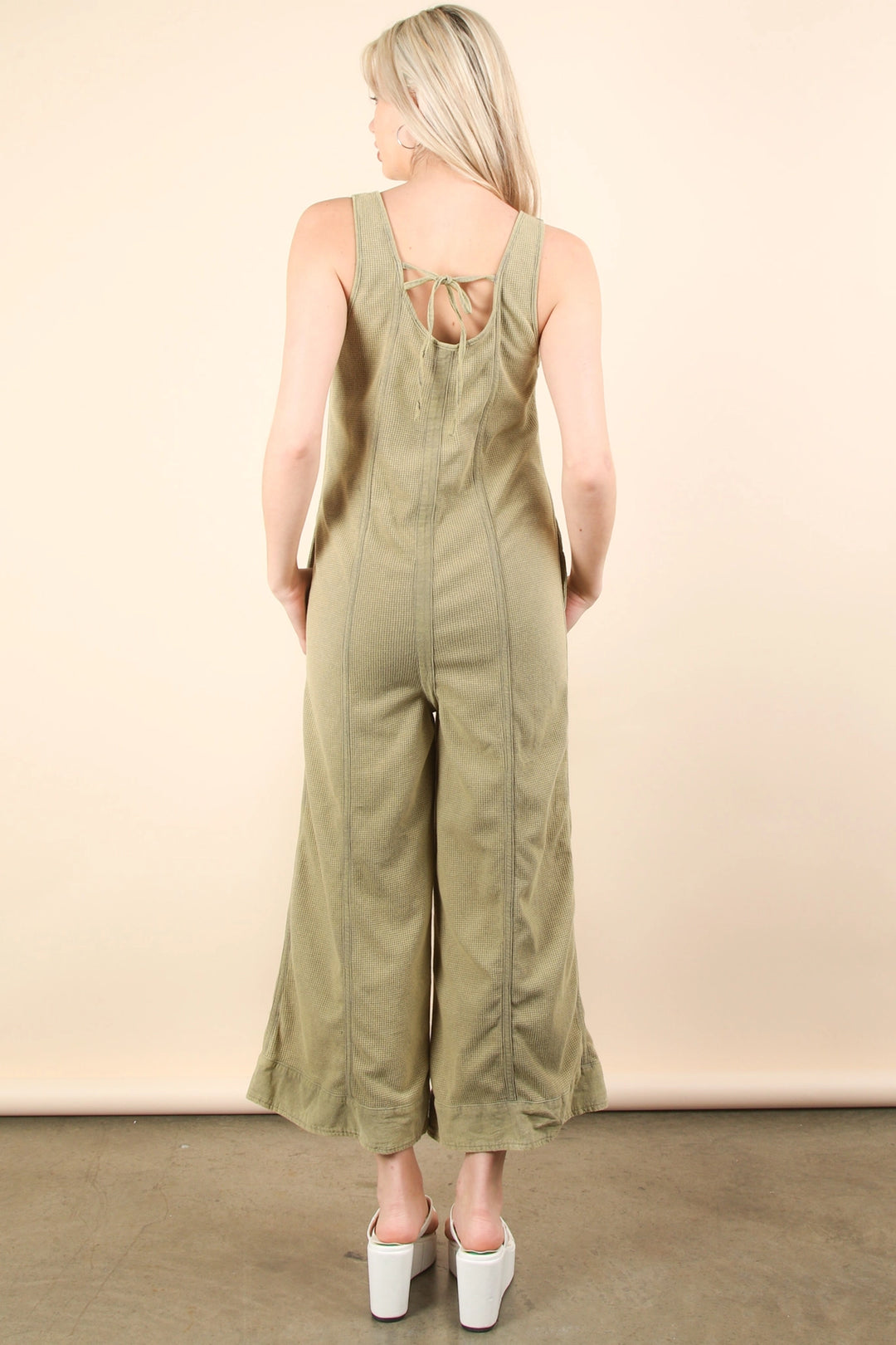 Laid-Back Luxe Waffle Knit Jumpsuit – Olive