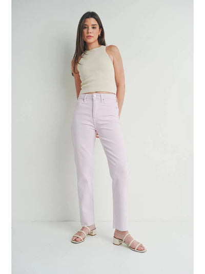 Lavender Haze Cut-Off Cropped Straight Leg Jeans