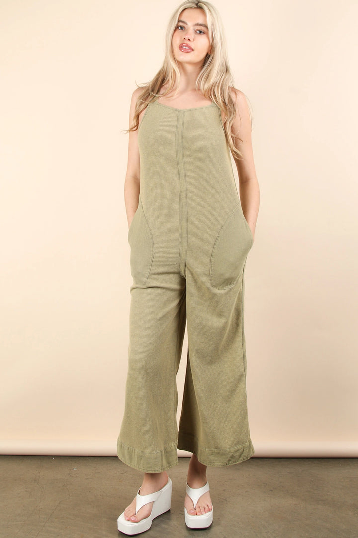 Laid-Back Luxe Waffle Knit Jumpsuit – Olive