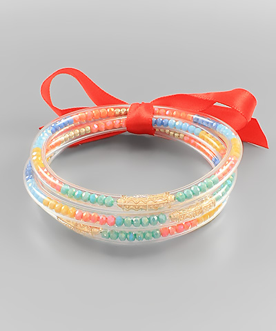 Clear Tube Glass Beaded Bracelet Set - Multi