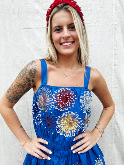 Fireworks Smocked Tank Top - Royal Blue (Queen Of Sparkles)