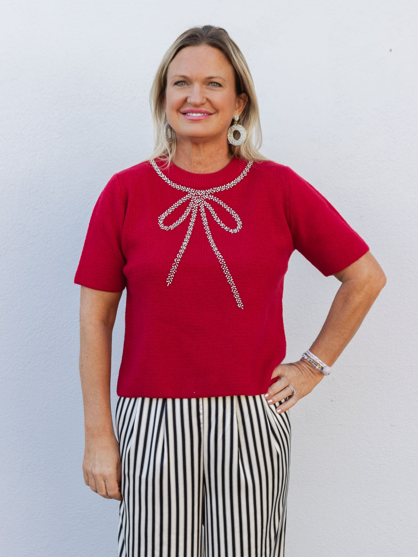 All I Want Red Beaded Bow Sweater