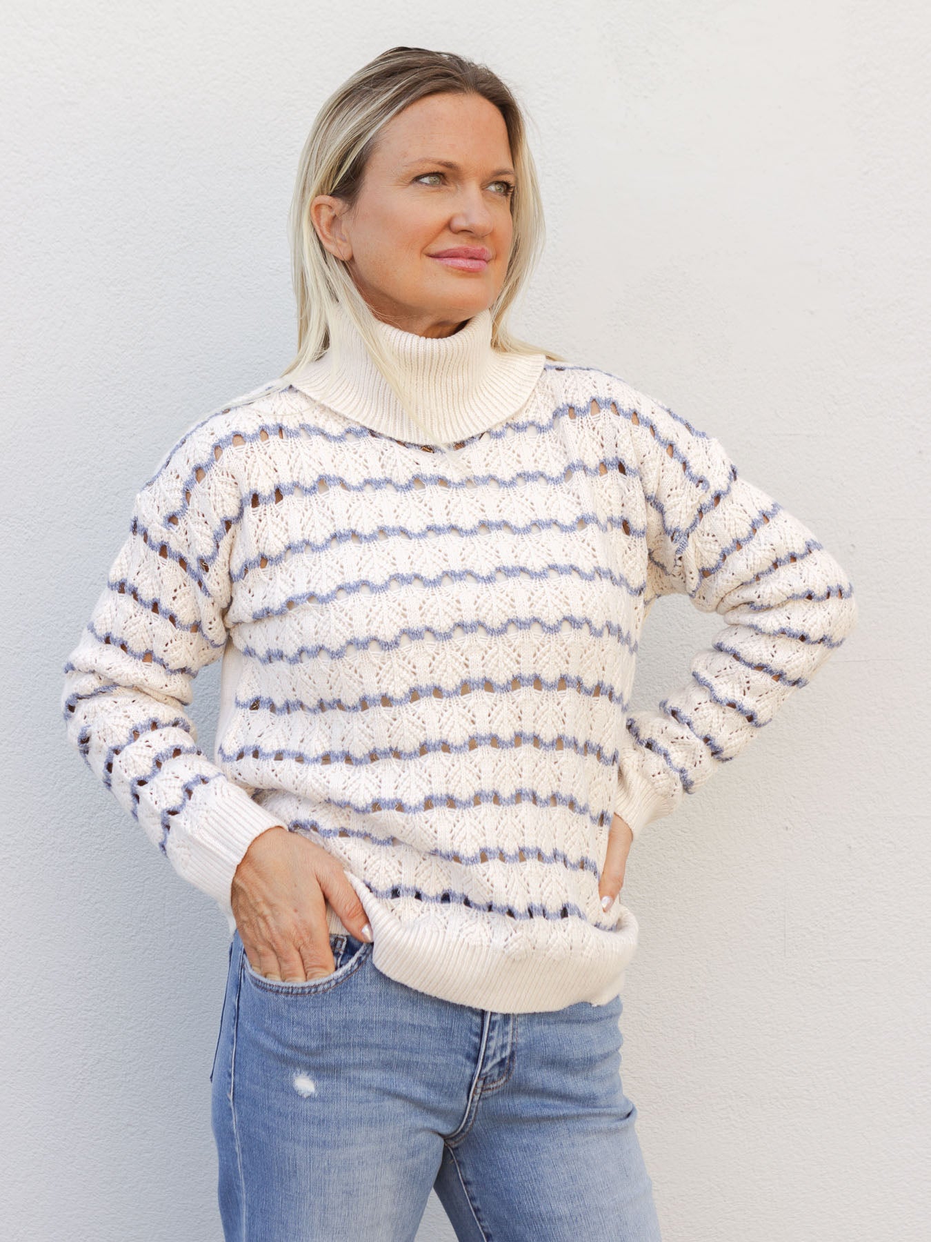 Still Deciding Striped Mock Neck Sweater