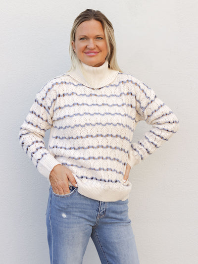 Still Deciding Striped Mock Neck Sweater