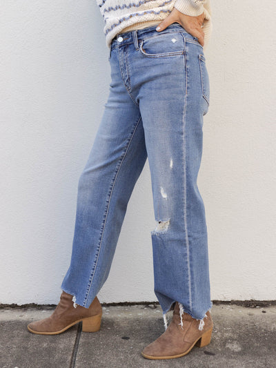 Women's High Rise Distressed Slim Wide Leg Jeans - Flying Monkey