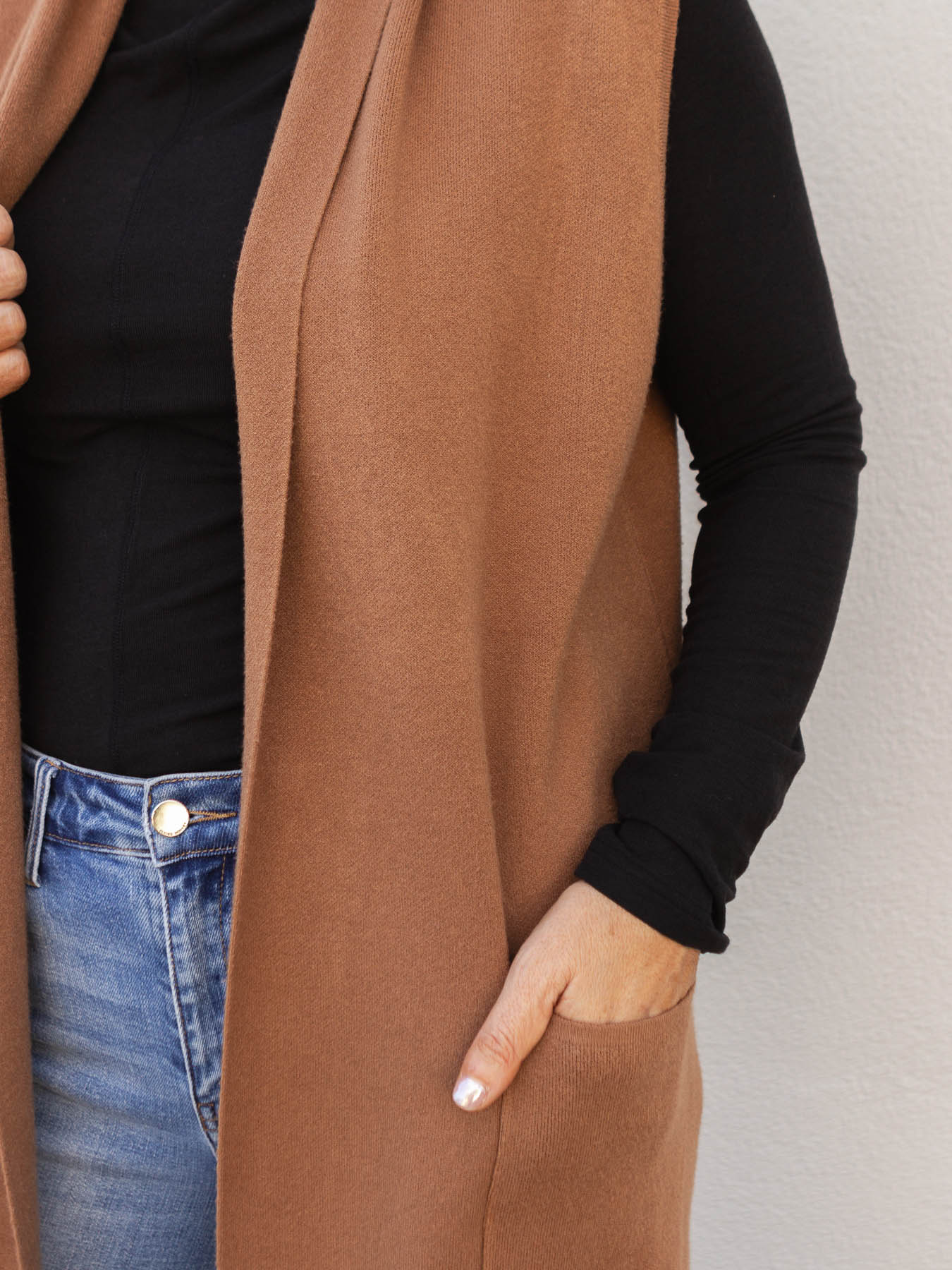 By The Fireplace Sleeveless Open Knit Cardigan - Camel