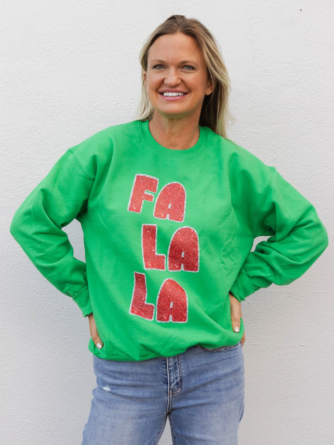 Fa La La Glitter Graphic Sweatshirt - Green