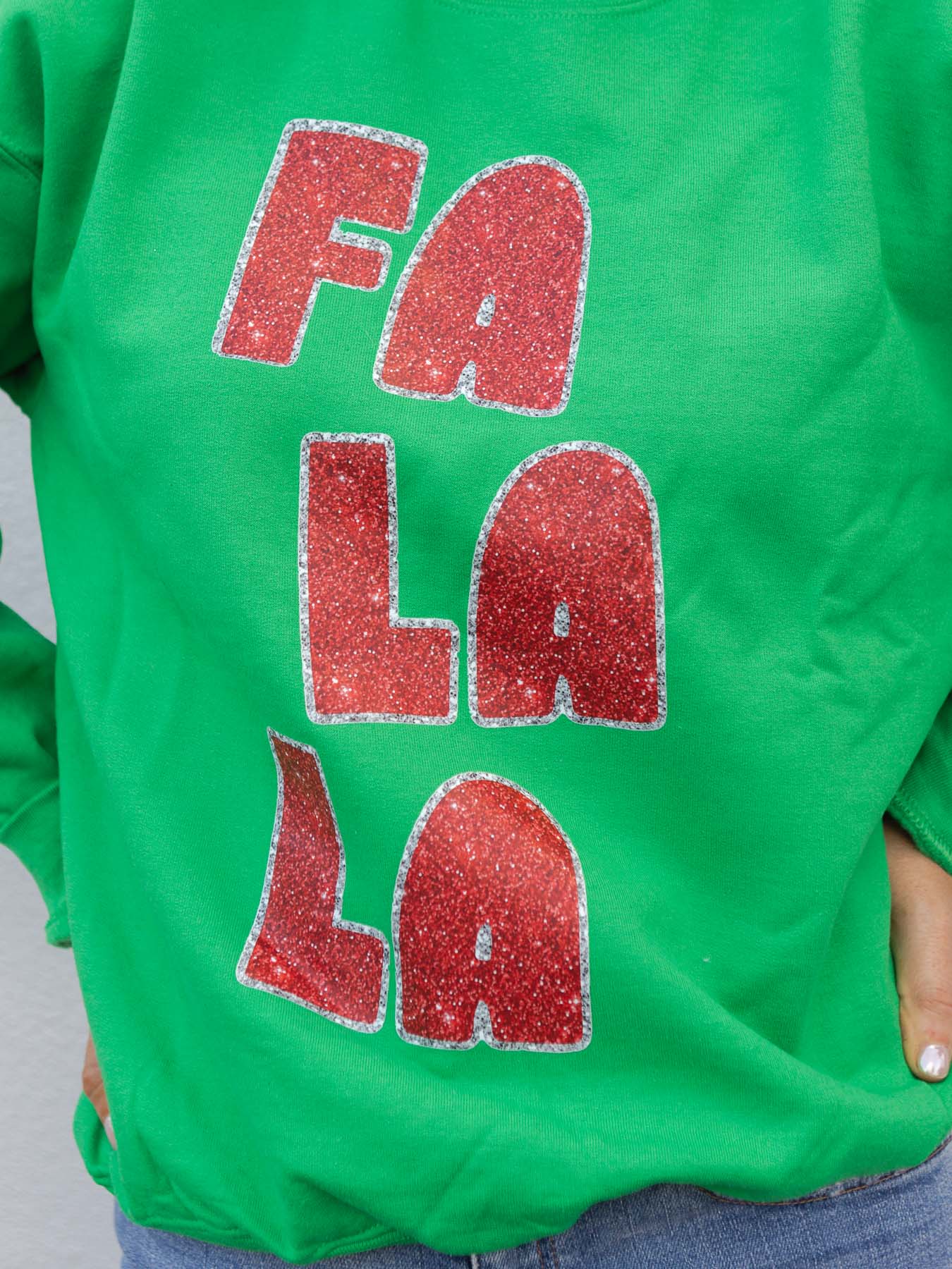 Fa La La Glitter Graphic Sweatshirt - Green