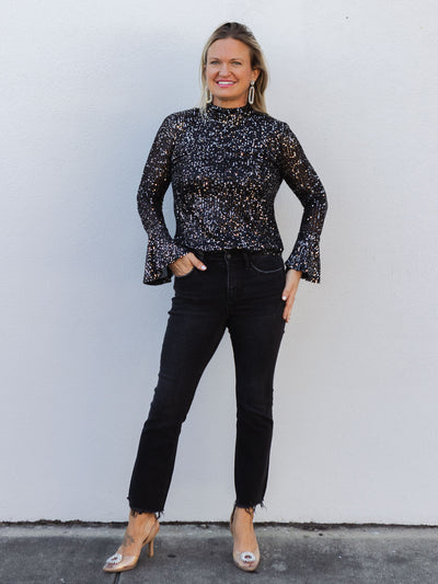 VIP List Sequin Knit Top - Gunmetal