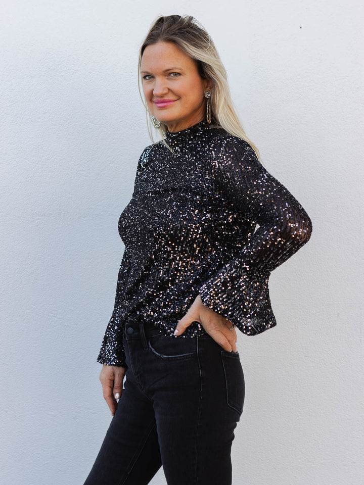 VIP List Sequin Knit Top - Gunmetal