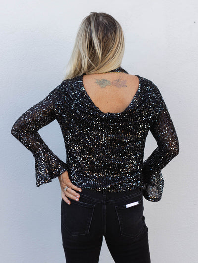 VIP List Sequin Knit Top - Gunmetal