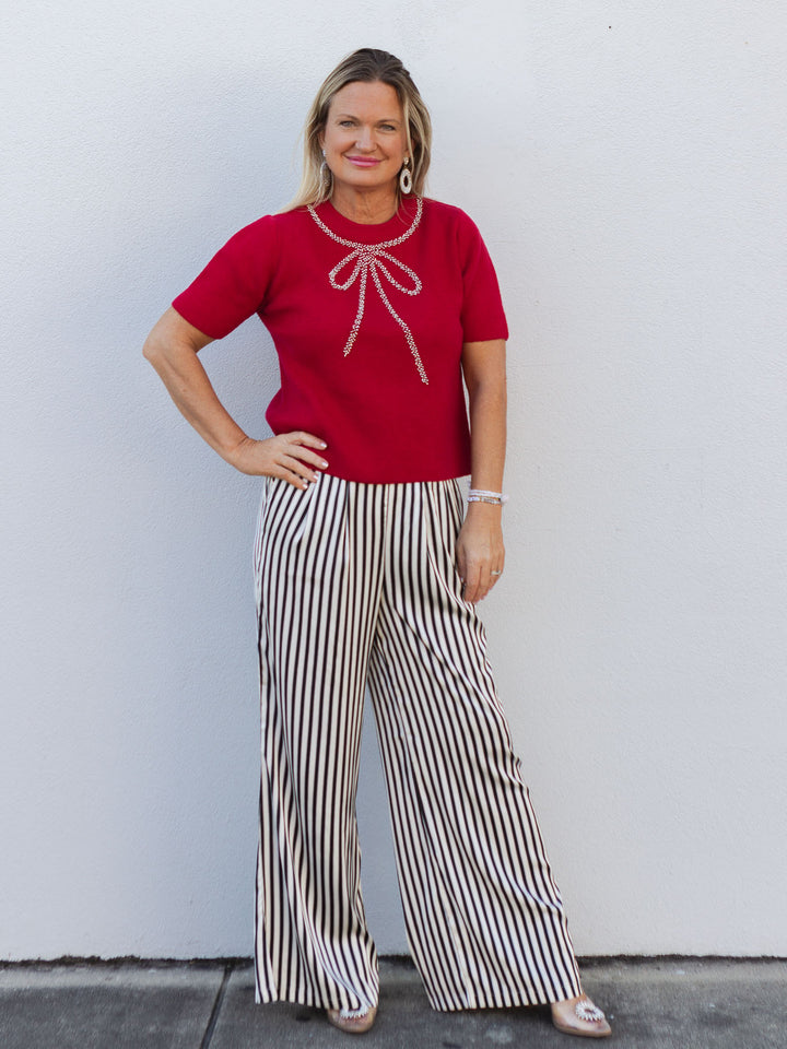 All I Want Red Beaded Bow Sweater