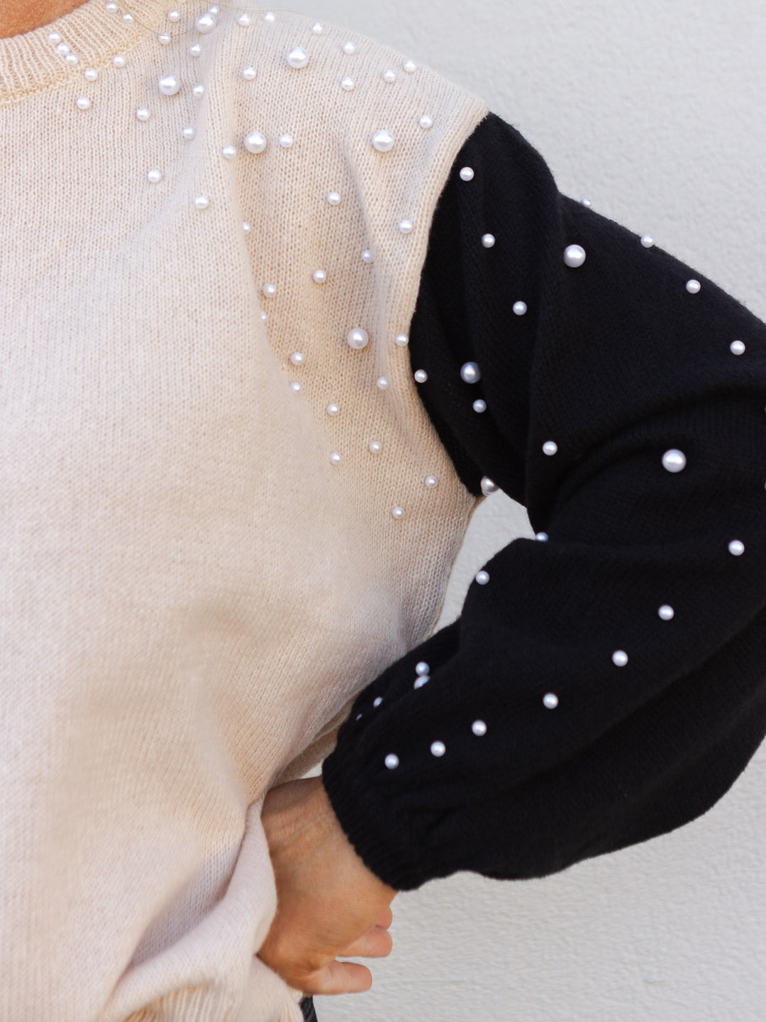 A Pearly Affair Pearl Beaded Color Block Sweater