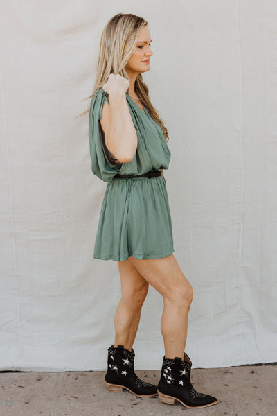Satin Splendour Romper - Green