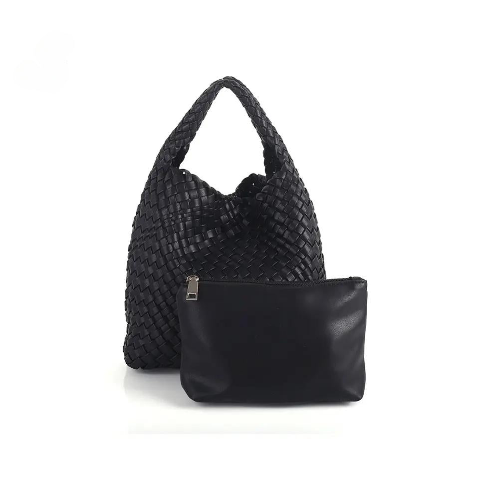 Valetta Woven Vegan Leather Bag - Black
