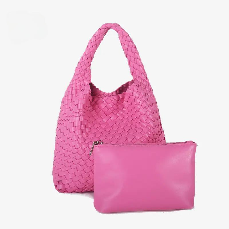 Valetta Woven Vegan Leather Bag - Hot Pink