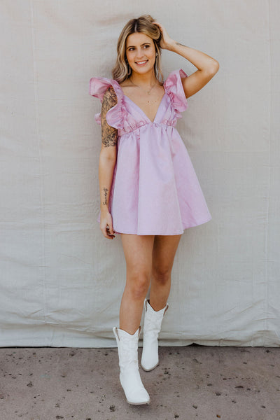 Penny Ruffle Sleeve Mini Dress - Lilac {Buddy Love}