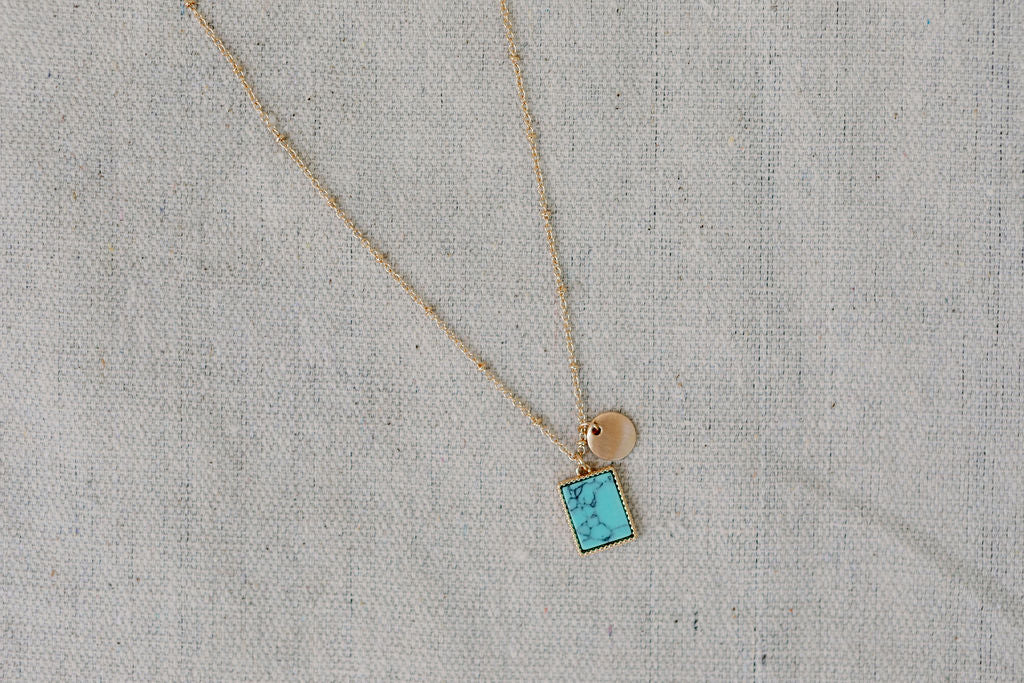 Turquoise Square Stone Charm Necklace