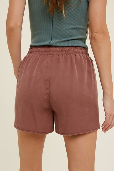Tencel Drawstring Shorts - Red Bean