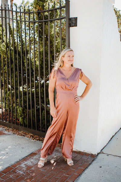 One And Only Satin Tie Shoulder Jumpsuit - Mauve