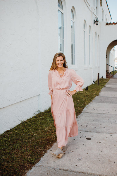 All For Fall Ruffle Maxi Dress-Blush