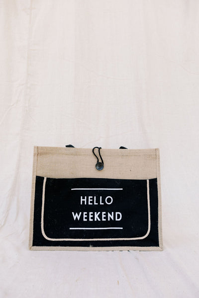 Hello Weekend Straw Tote Bag