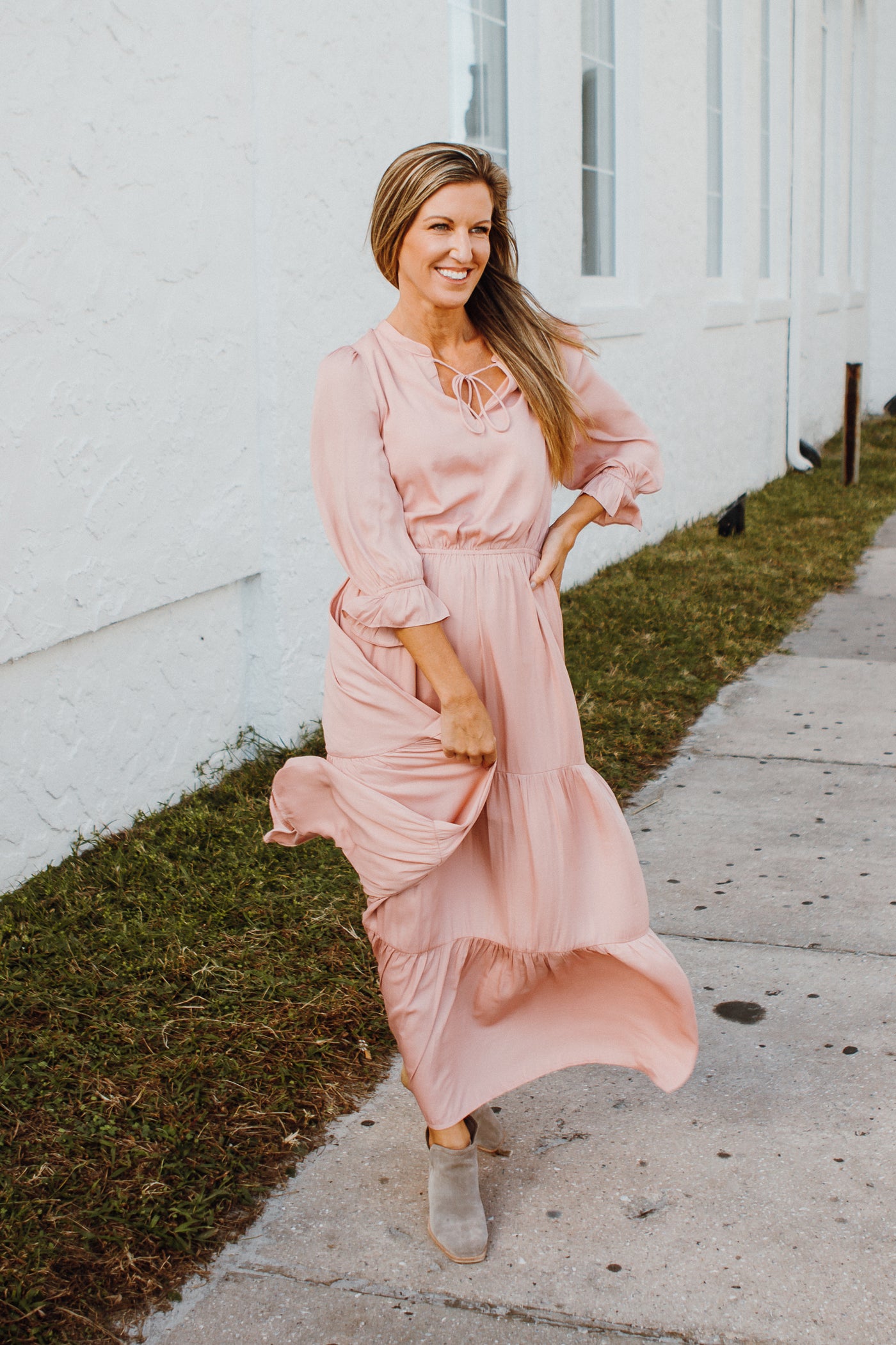 All For Fall Ruffle Maxi Dress-Blush