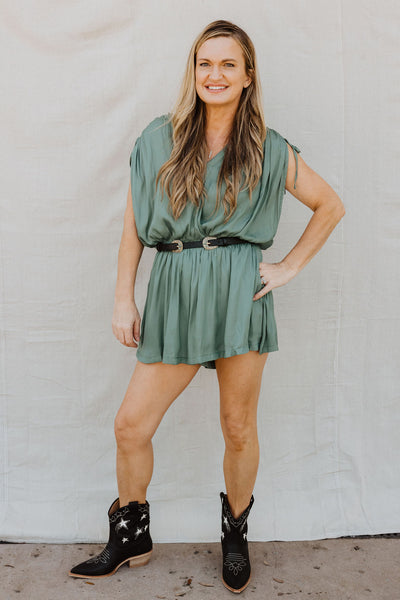 Satin Splendour Romper - Green