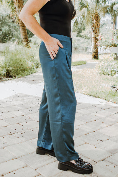 Class Is Timeless Satin Wide Leg Pants - Teal