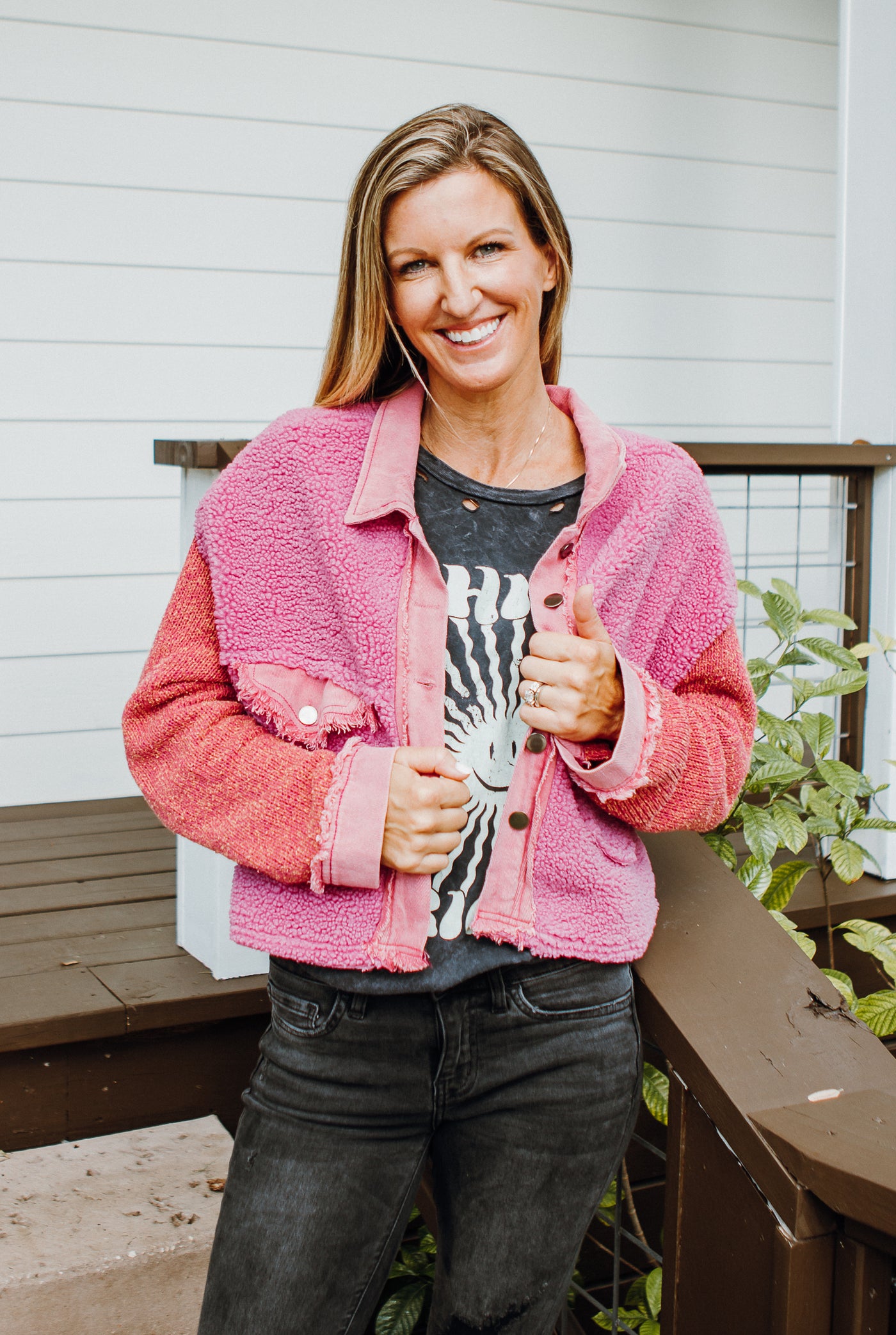 Pick Me Up Later Sherpa Jacket - Barbie Pink