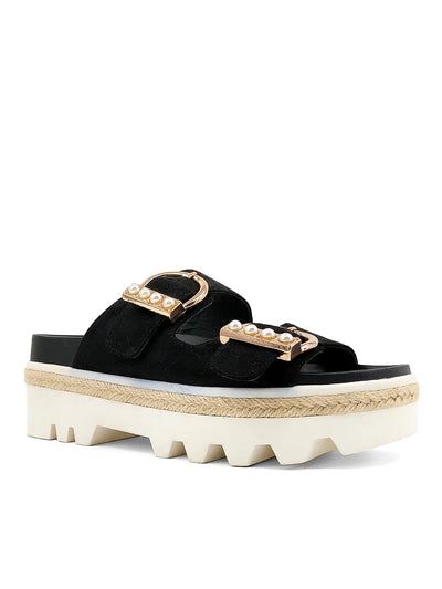 {SHUSHOP} Delilah Pearl Buckle Detail Platform Sandal - Black