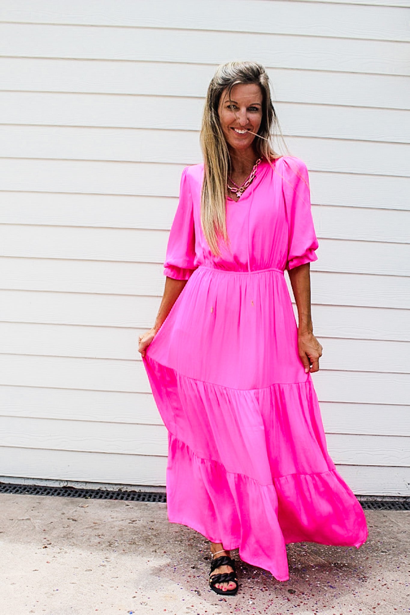 Shades Of Summer Ruffled Split Neck Maxi Dress