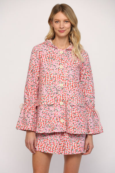 Floral Print Twill Bell Sleeve Jacket