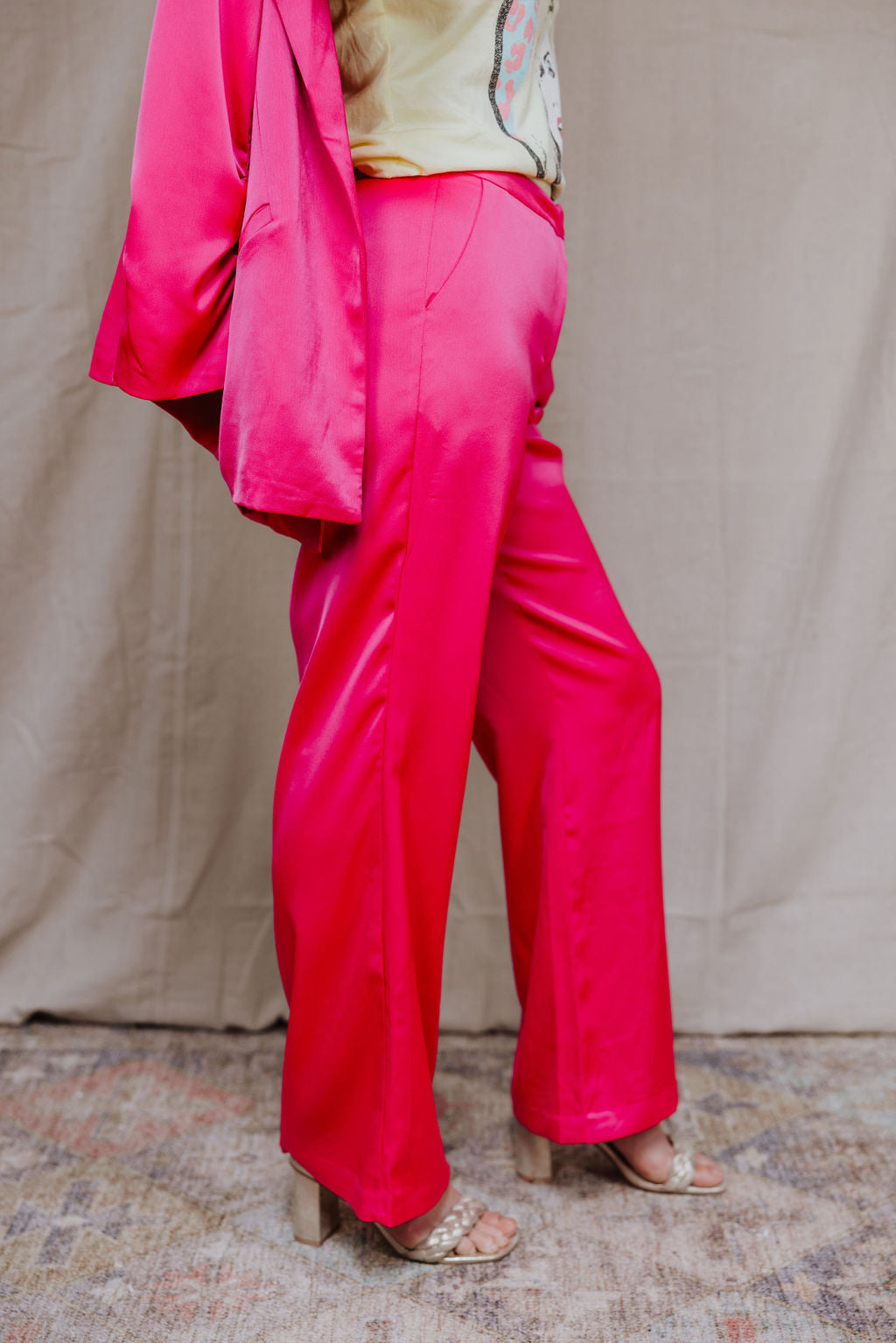 Making Time Plain Front Satin Trousers - Hyper pink