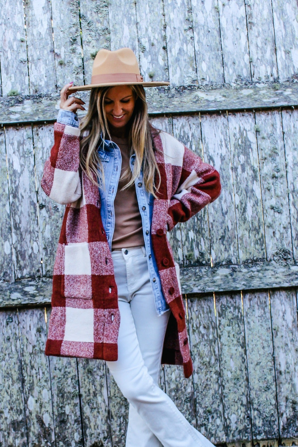 Stay Awhile Plaid Sweater Cardigan - Rust