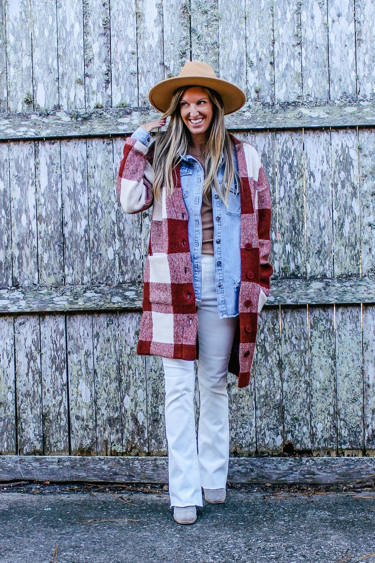 Stay Awhile Plaid Sweater Cardigan - Rust