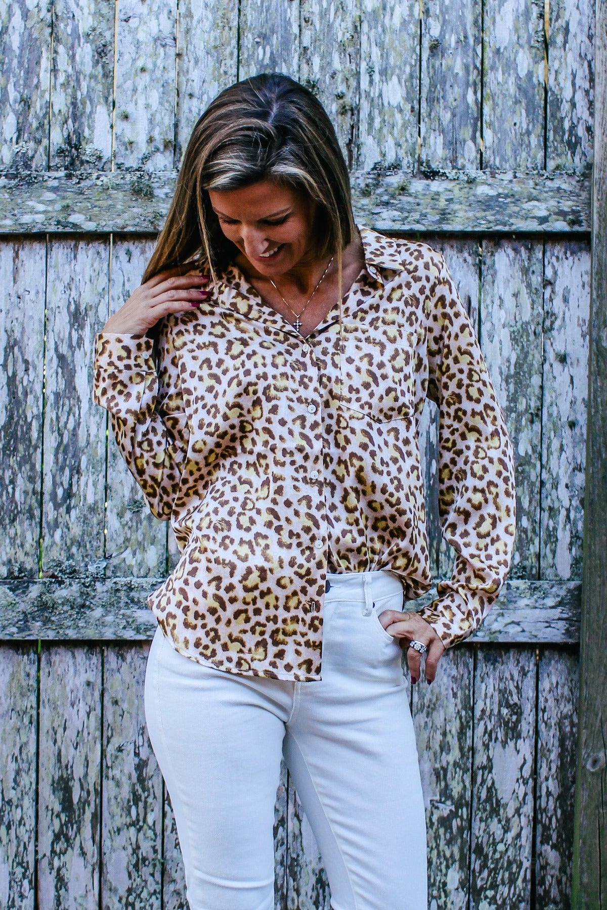Make A Statement Animal Print Satin Button Front Shirt