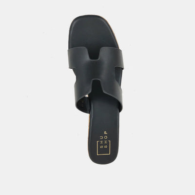 Kalinda Faux Leather Wedge Sandals - Black {Shushop}