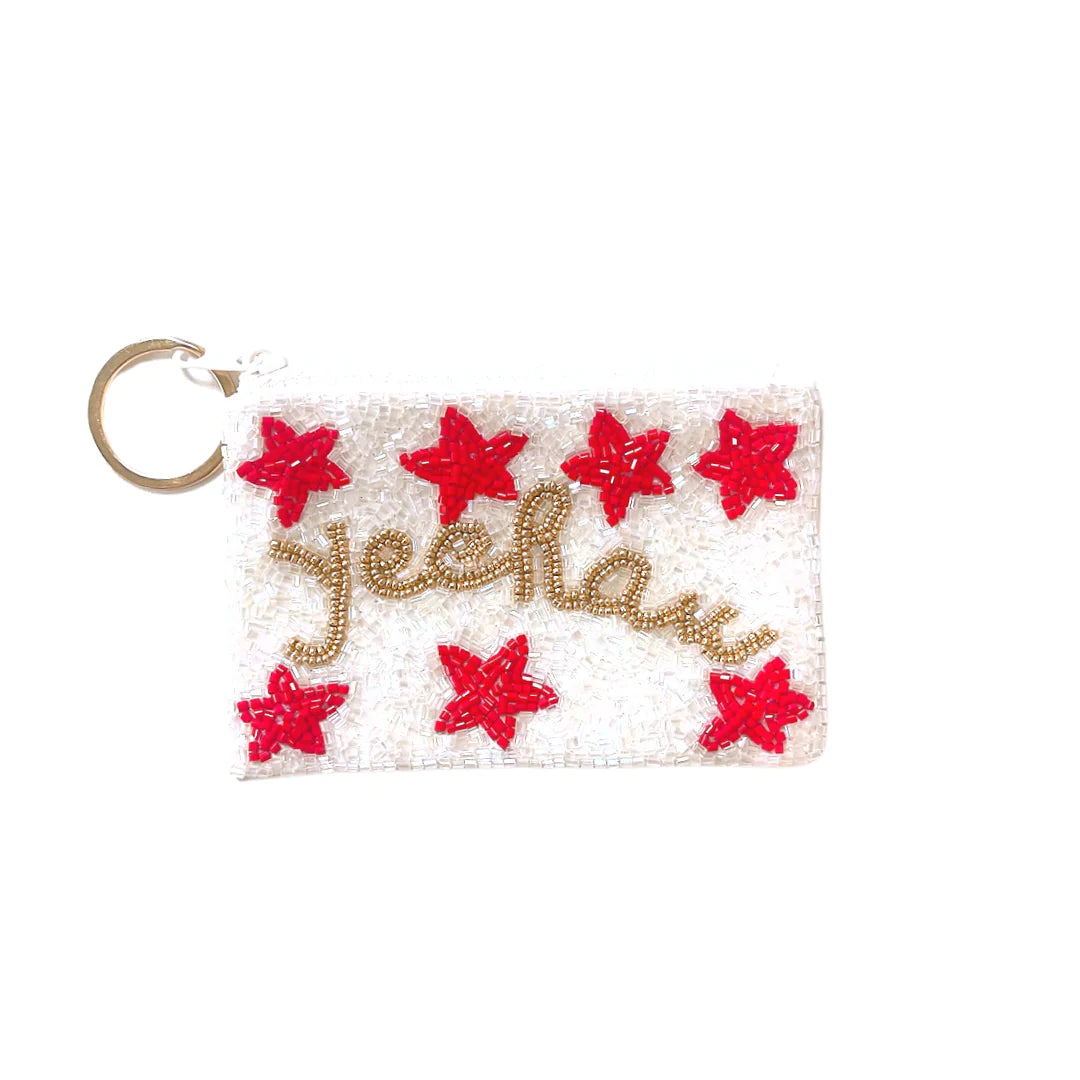 Yeehaw Stars Red Beaded Keychain Pouch