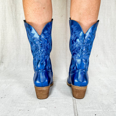 Adela Metallic Western Boots - Blue