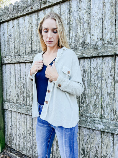 {LUCCA} SLOANE WAFFLE KNIT SHACKET-WINTER MINT