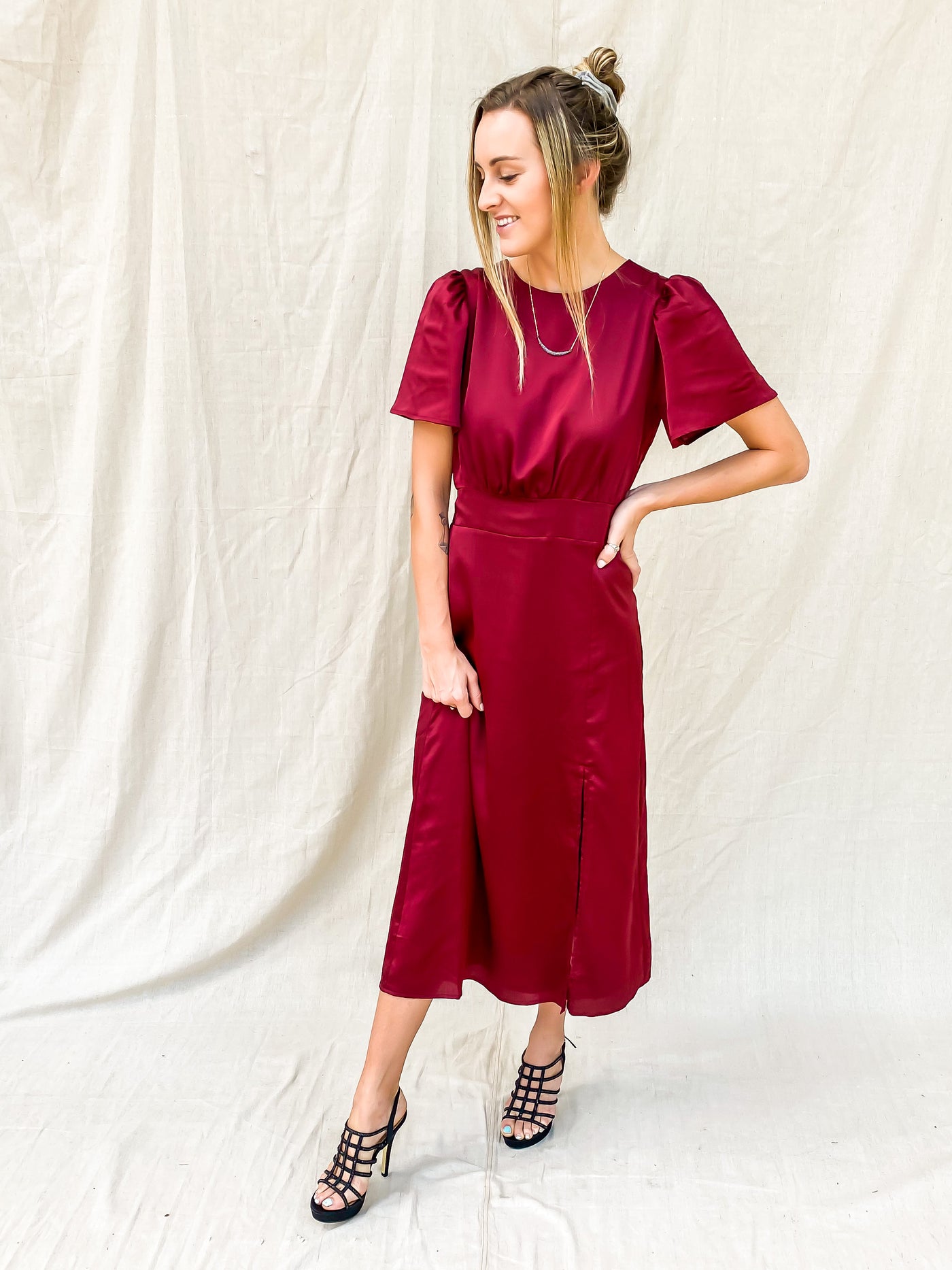 One and Only Satin Bloom Midi Dress