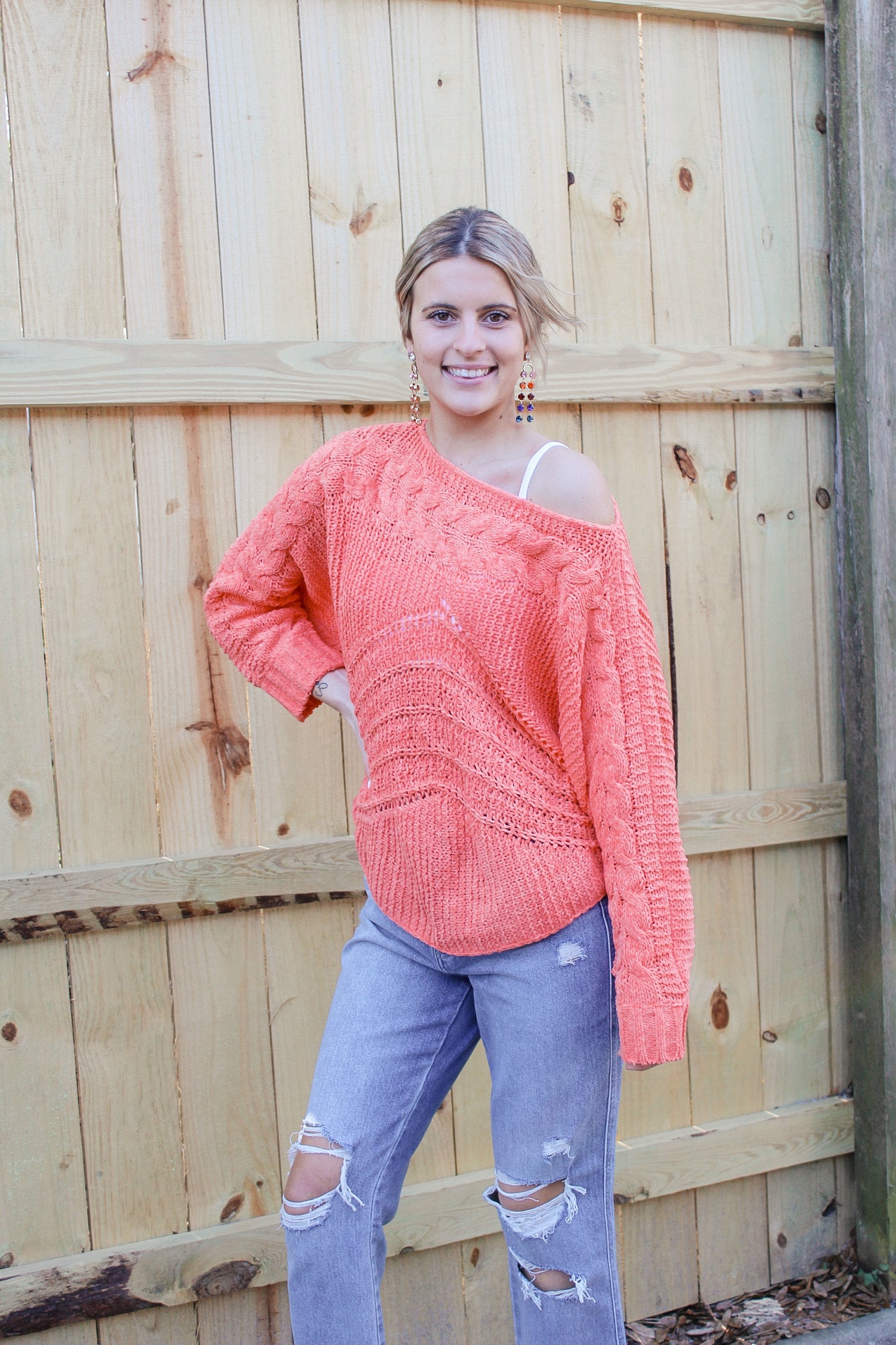 Light Coral Cable Knit Sweater