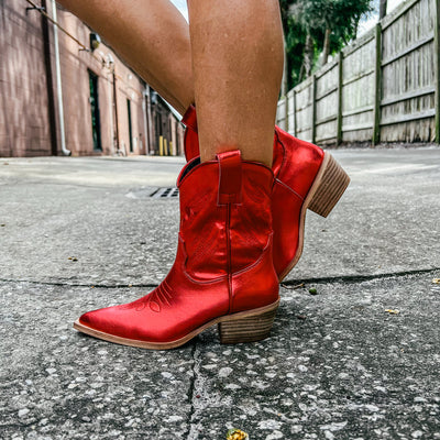 {ShuShop} Zahara Metallic Red Cowboy Booties