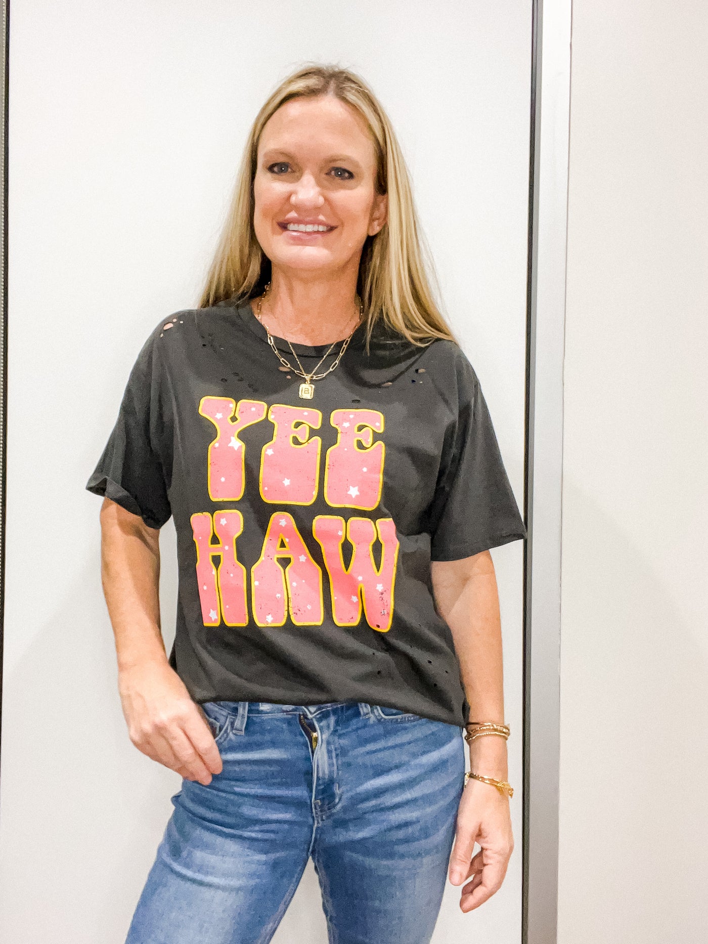 Yee Haw Distressed Graphic Tee - Black