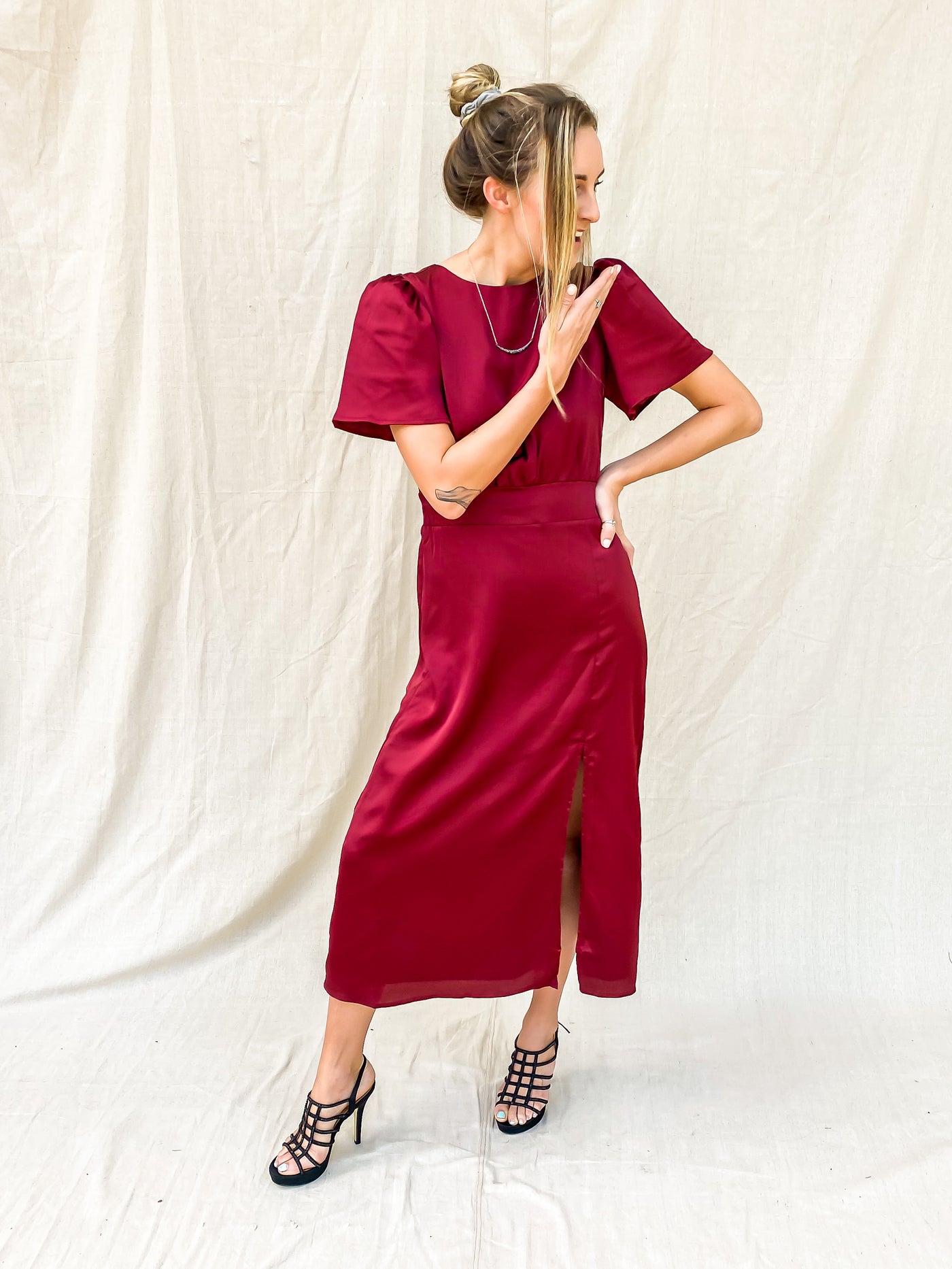 One and Only Satin Bloom Midi Dress