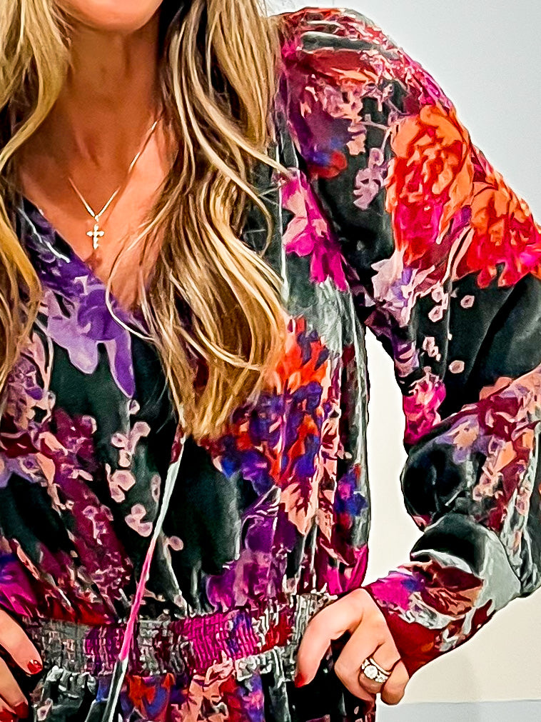 Just Like That Burn Out Velvet Tiered Floral Dress