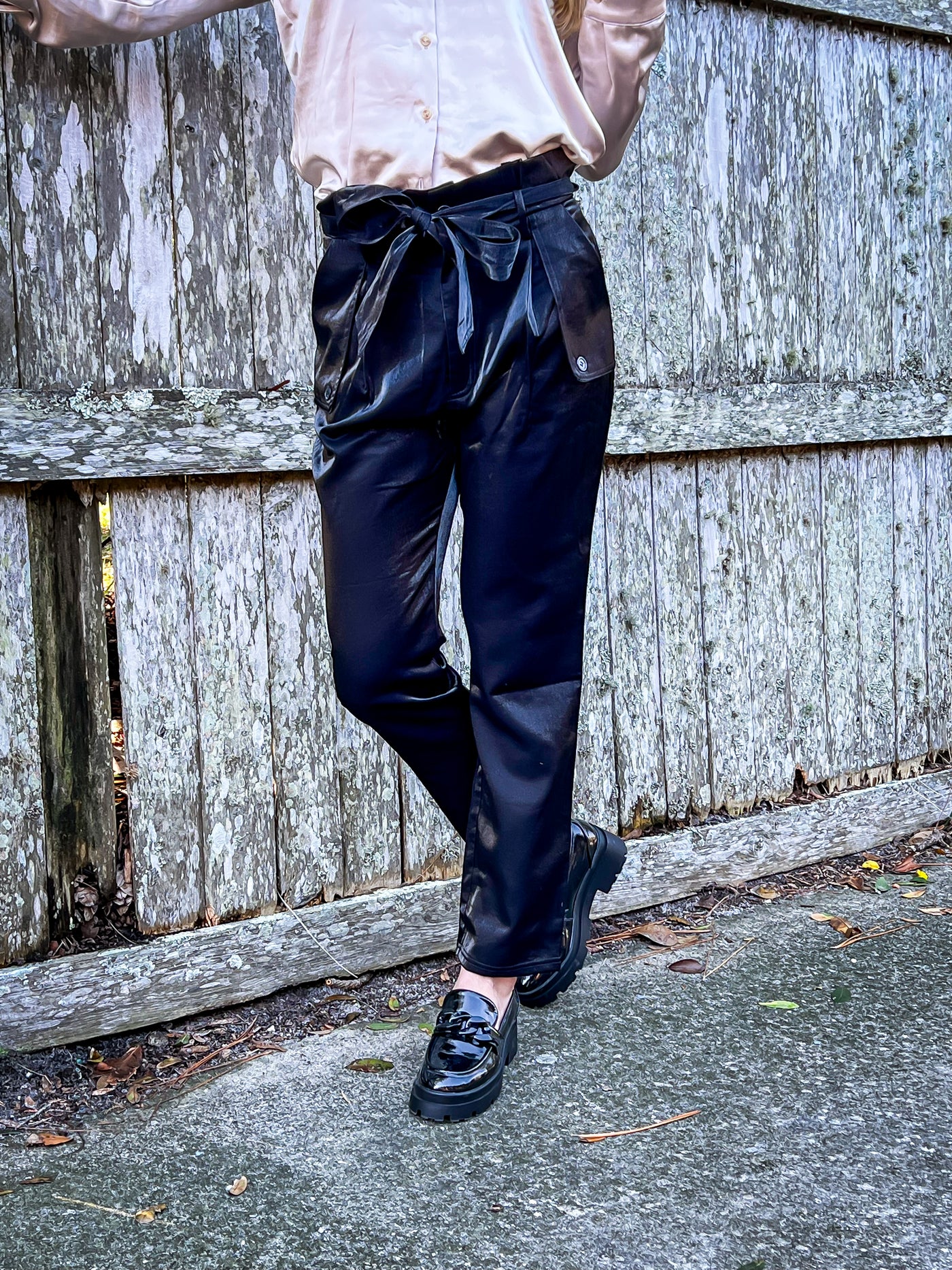 Tell Me What You Want Black Metallic Shimmer Paperbag Waist Pants