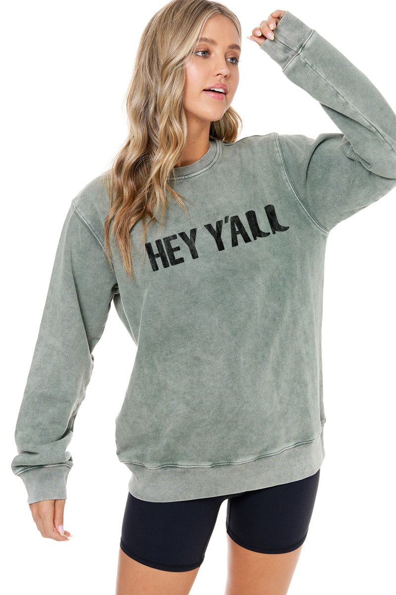 Hey Yall Graphic Sweatshirt - Olive {Refined Canvas}