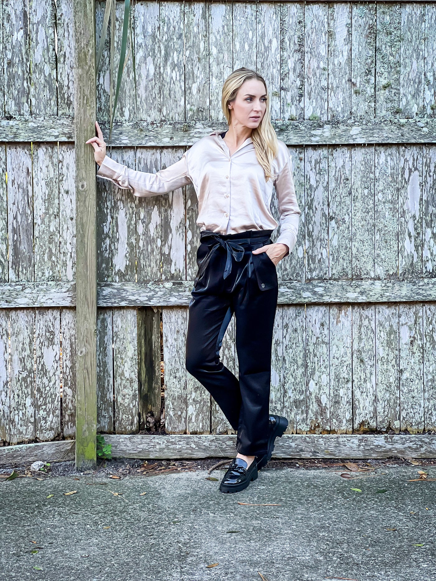 Black Metallic Shimmer Paperbag Waist Pants